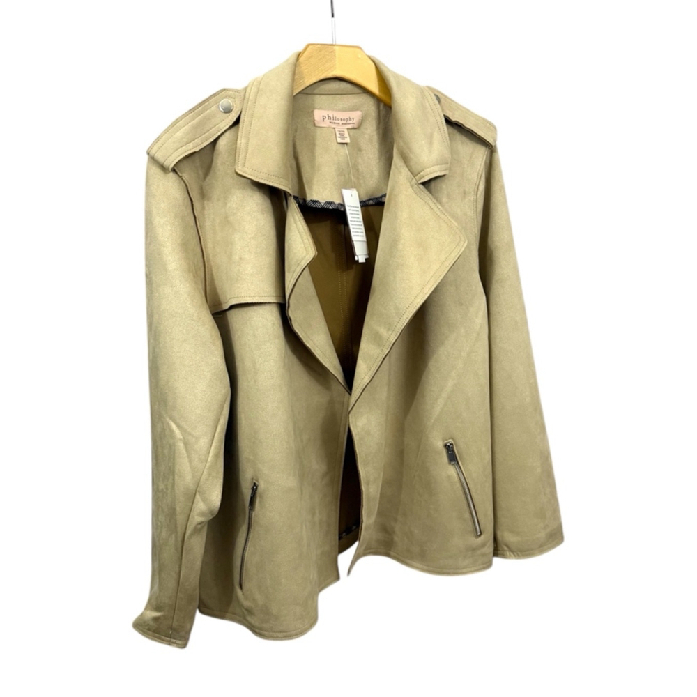 PHILOSOPHY NWT women’s soft fawn faux leather open drape moto jacket